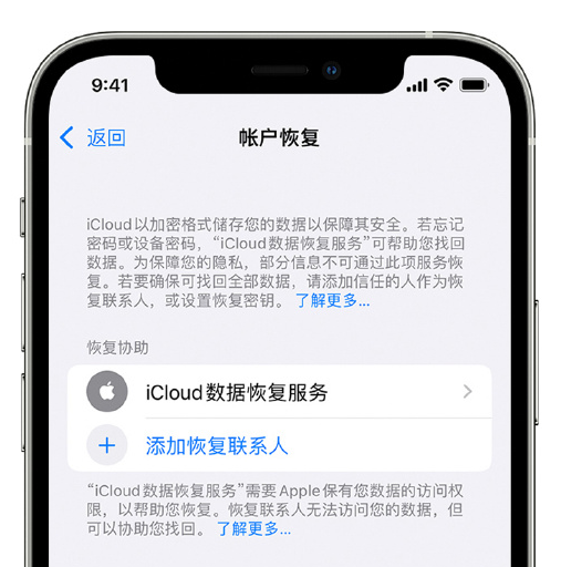 铁锋苹果手机维修分享在 iPhone 上设置帐户恢复联系人的方法 